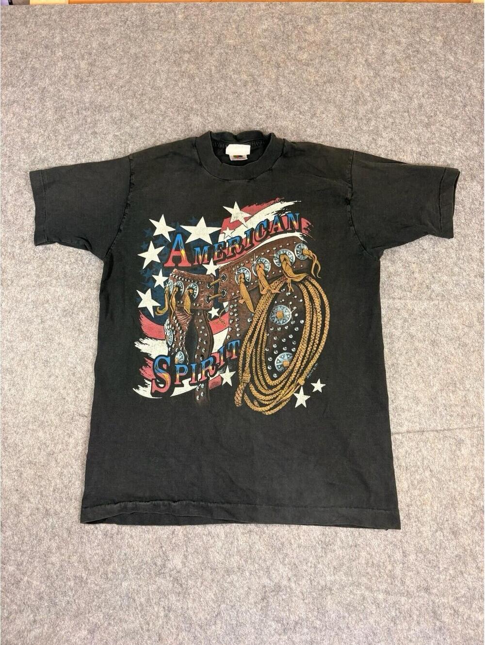 Vintage American Spirit Dallas Shirt Mens M Black Graphic Western USA 90s